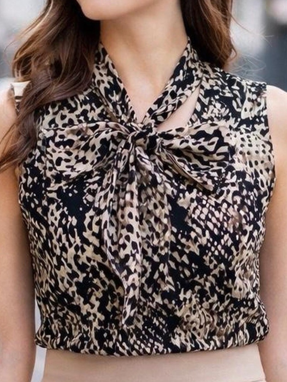 Ann Taylor Bow Tie Blouse Sleeveless Preppy Chic